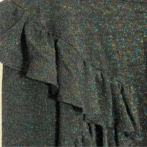 ANTHROPOLOGIE EVA FRANCO Black Sparkle Ruffle Long sleeve women Sweater | size S - Picture 2 of 12